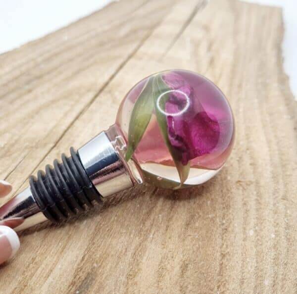 Custom Resin Bottle Stopper with Preserved Flowers - Image 2