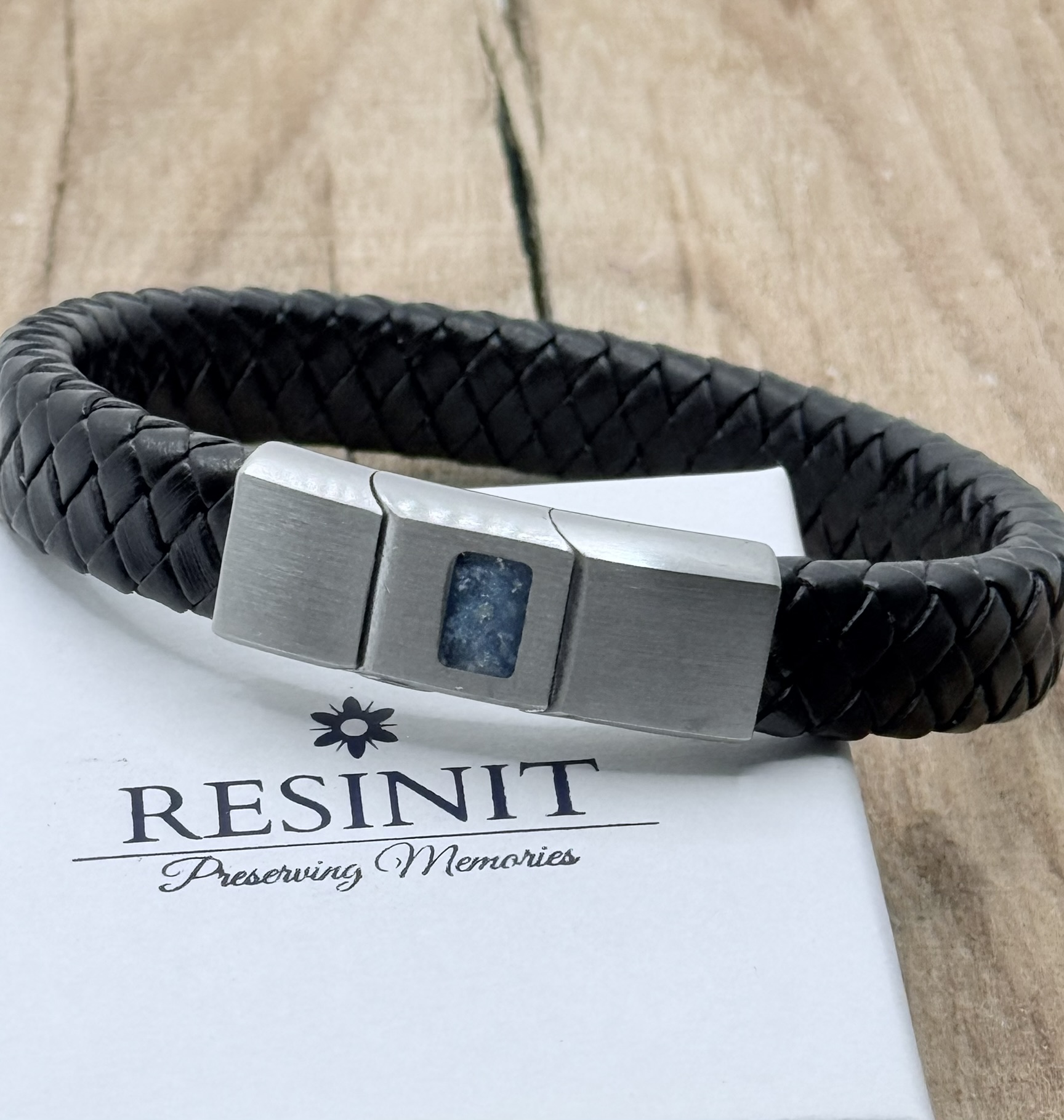 Black Leather Memorial Bracelet - Image 2